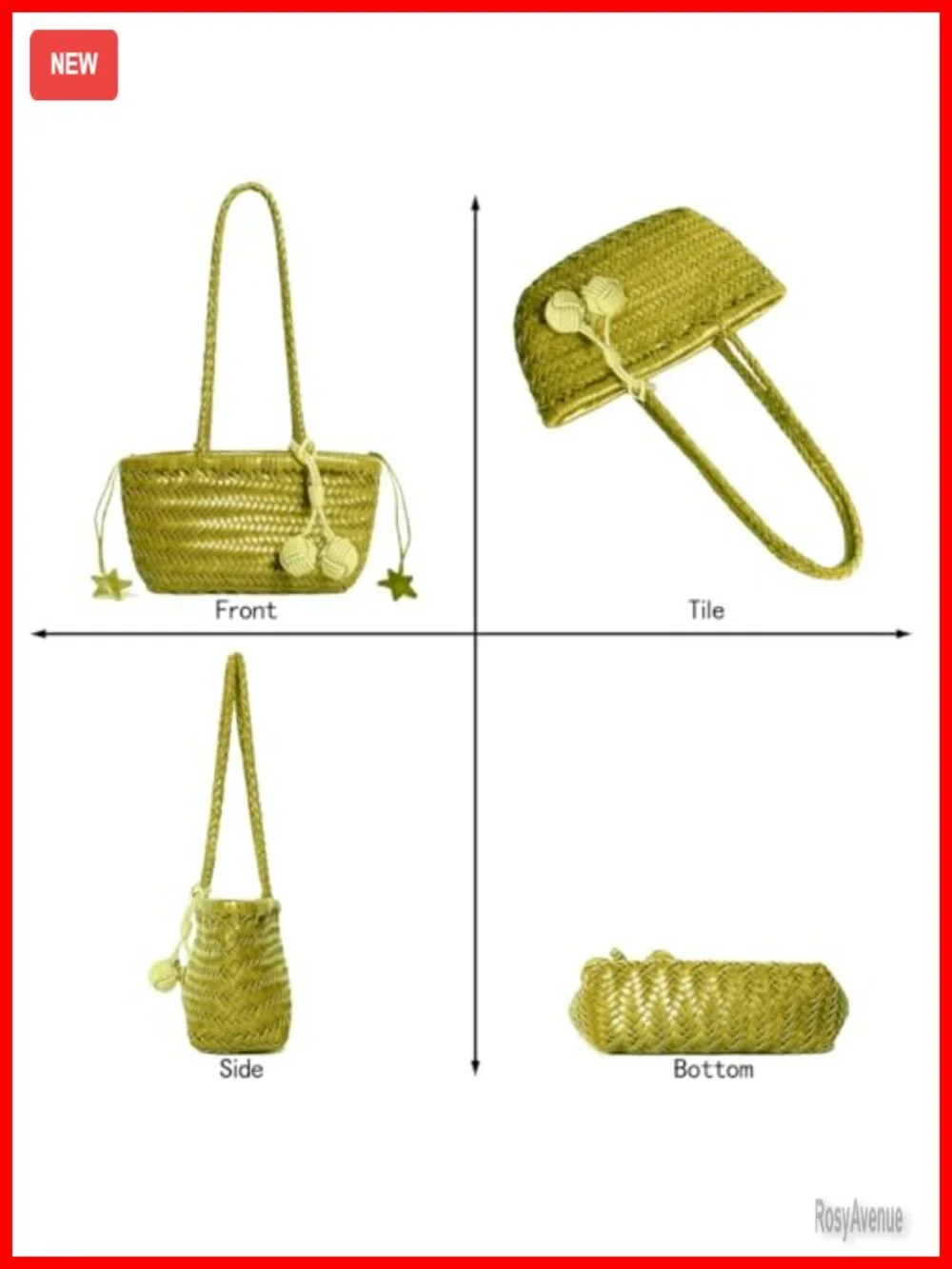 Woven Hobo Shoulder Bag, Mini Crossbody Purse, Tote Handbag